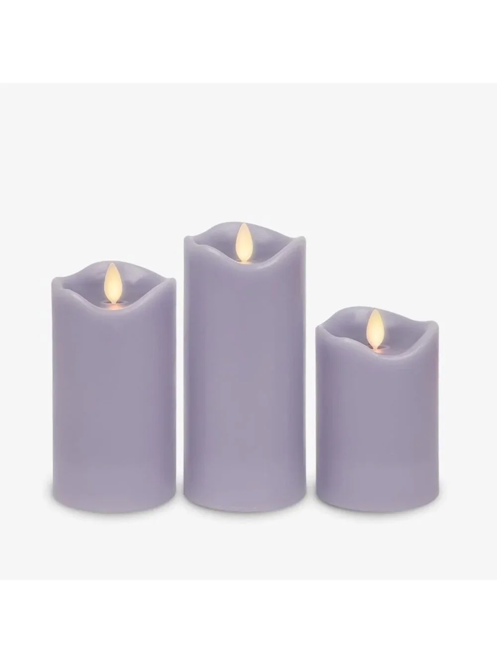 Set of 3 Flameless LED Flickering Pillar Candles - Pastel Purple - Safe